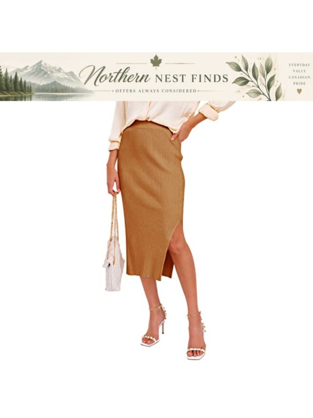 Women's Pleated Midi High Elastic Waist A-Line Skirt Stretch Rib-Knit